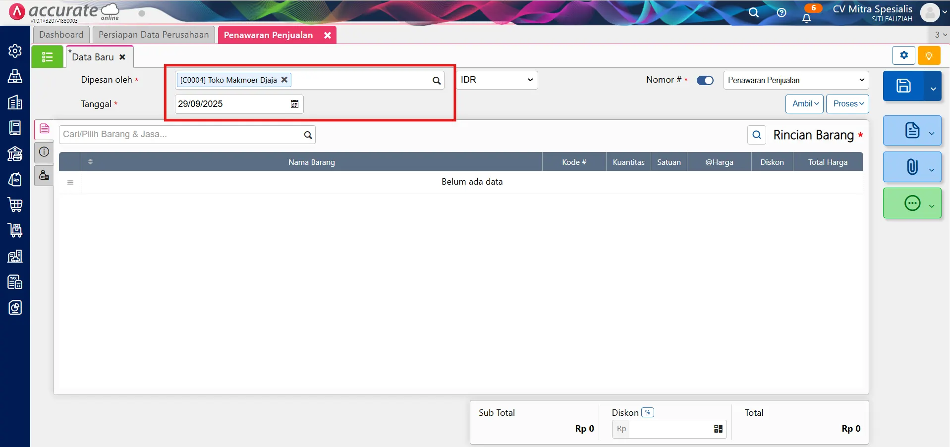 Membuat Penawaran Penjualan PKP & biaya